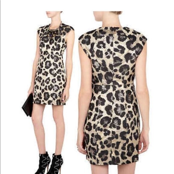 ✅TIBI LEOPARD PRINT CAP SLEEVE MINI DRESS SIZE 4 - Picture 1 of 10